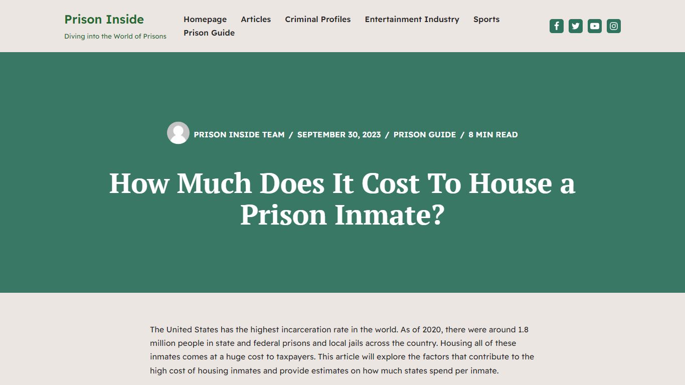 How Much Does It Cost To House a Prison Inmate?