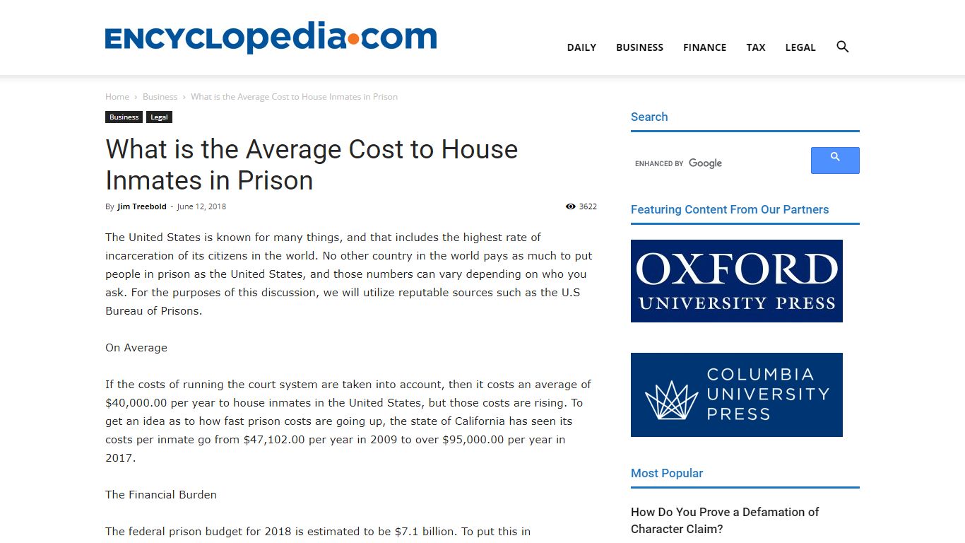 What is the Average Cost to House Inmates in Prison