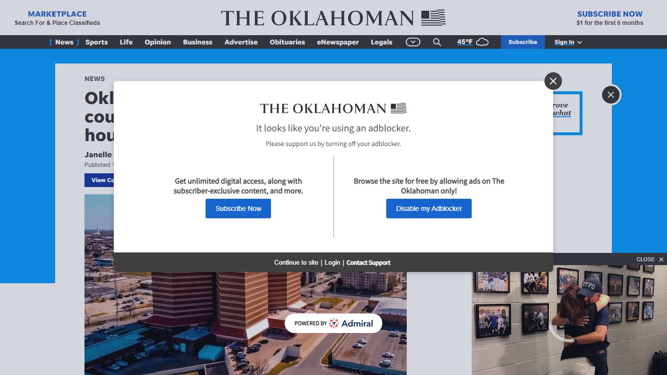 How much does it cost an Oklahoma county to house a state inmate?